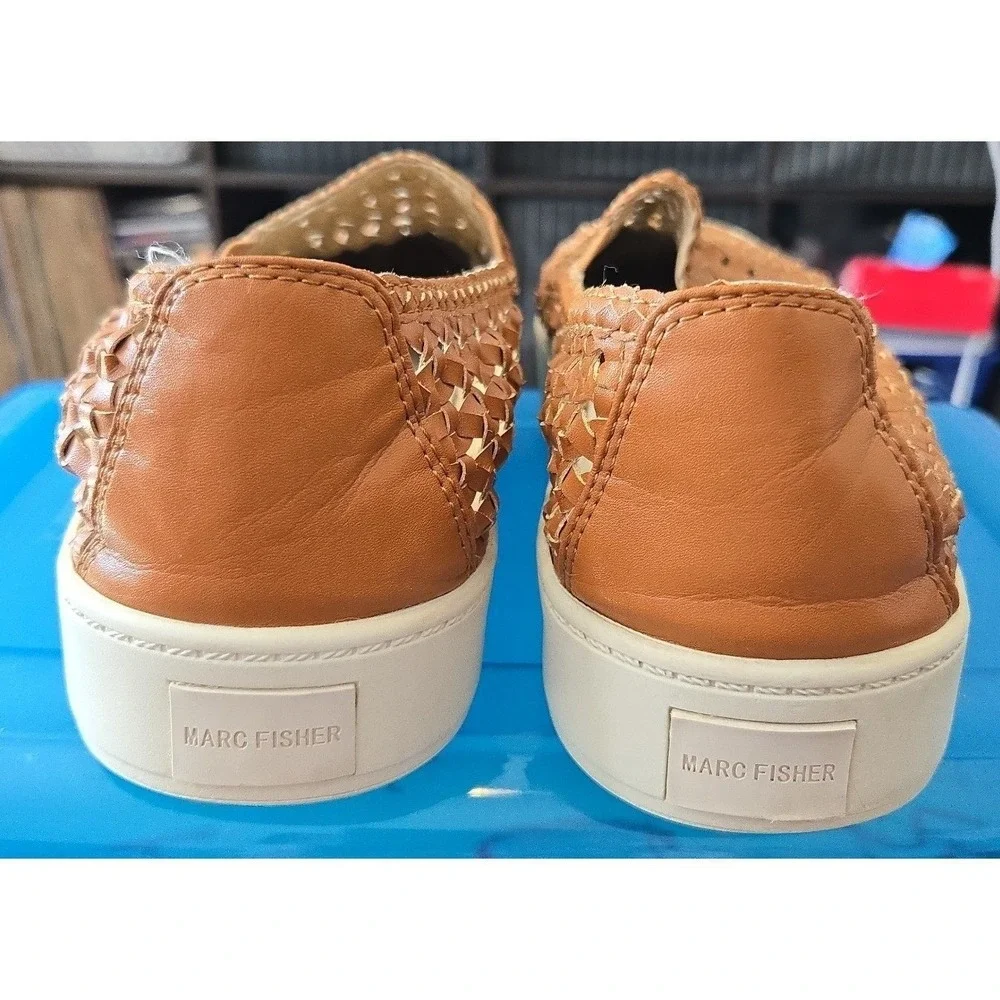 Marc Fisher Slip on Sneaker Shoes Womans Size 10 Has cut out designs light Brown